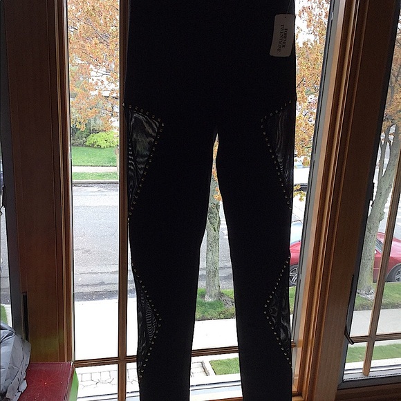 Forever 21 Pyramid Rock Stud Legging MESH Inserts Black S - Picture 7 of 8